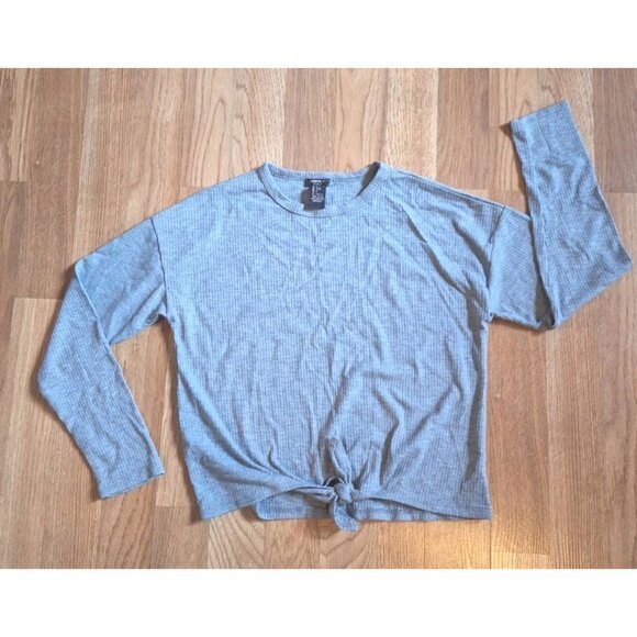 Forever 21 Gray Twist Tie Front Long-Sleeve Pullover Top Shirt  Youth Size 11-12 - Picture 1 of 7